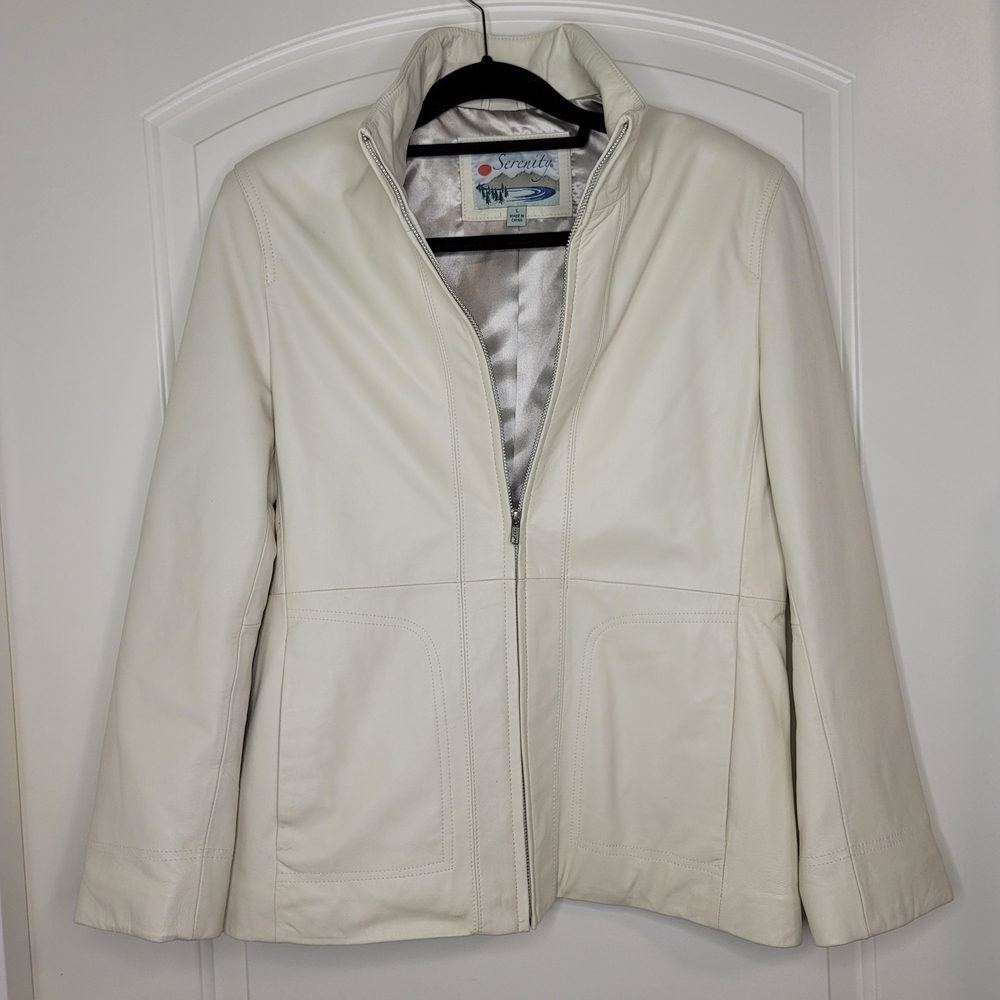 Serenity Women's  Off-White Leather Jacket Y2k 90sfashion 2000sfashion